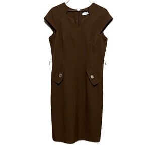 Women’s KASPER, Cap Sleeves, Bodycon, V-Neck Dress, Coffee Brown, Size 8